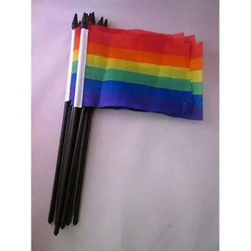 DRAPEAU ARC-EN-CIEL 15x10cm avec HAMPE - LOT DE 10 DRAPEAUX GAY - RAINBOW FLAG 10 x 15 cm