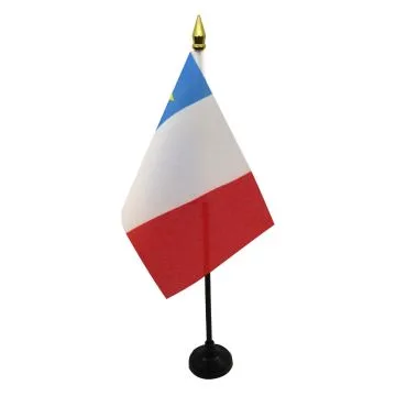 DRAPEAU DE TABLE ACADIE 15x10cm - PETIT DRAPEAUX DE BUREAU ACADIEN - CANADA 10 x 15 cm pointe dorée