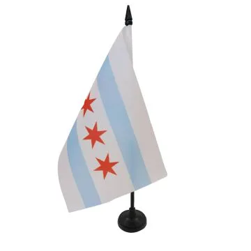 DRAPEAU DE TABLE CHICAGO 21x14cm - PETIT DRAPEAUX DE BUREAU ETAT AMÉRICAIN - USA - ETATS-UNIS 14 x 21 cm