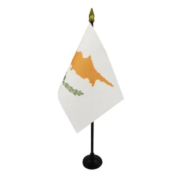 DRAPEAU DE TABLE CHYPRE 15x10cm - PETIT DRAPEAUX DE BUREAU CHYPRIOTE 10 x 15 cm pointe dorée