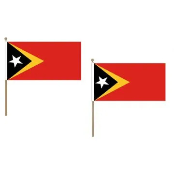 DRAPEAU TIMOR ORIENTAL 45x30cm HAMPE en bois - LOT DE 10 DRAPEAUX TIMORAIS 30 x 45 cm