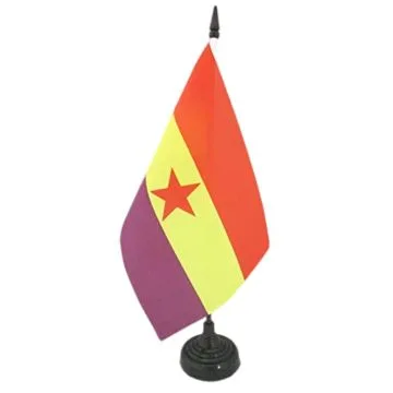 DRAPEAU DE TABLE ESPAGNOL RÉPUBLICAIN ETOILE ROUGE 21x14cm - PETIT DRAPEAUX DE BUREAU ESPAGNE RÉPUBLICAINE 14 x 21 cm