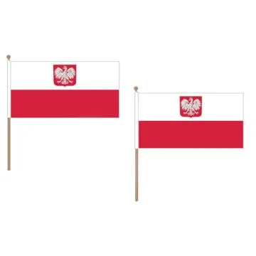 DRAPEAU POLOGNE AVEC AIGLE 45x30cm HAMPE en bois - LOT DE 10 DRAPEAUX POLONAIS 30 x 45 cm