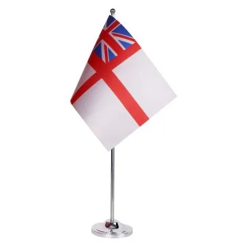 DRAPEAU DE TABLE prestige MARINE MILITAIRE BRITANNIQUE 22x15cm en SATIN - GRAND DRAPEAUX DE BUREAU ROYAL NAVY WHITE ENSIGN - PAVILLON SAINT GEORGES 15 x 22 cm