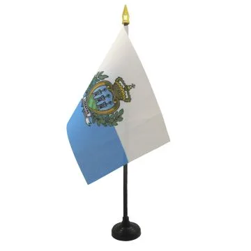 DRAPEAU DE TABLE SAINT MARIN 15x10cm - PETIT DRAPEAUX DE BUREAU SAINT-MARINAIS 10 x 15 cm pointe dorée