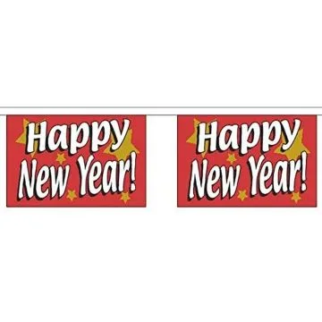 GUIRLANDE 9 mètres 30 DRAPEAUX BONNE ANNÉE 21x15 cm - DRAPEAU HAPPY NEW YEAR - NOUVEL AN 15 x 21 cm