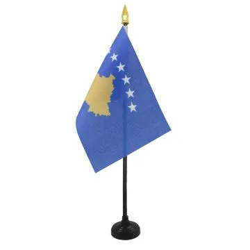 DRAPEAU DE TABLE KOSOVO 15x10cm - PETIT DRAPEAUX DE BUREAU KOSOVARD 10 x 15 cm pointe dorée