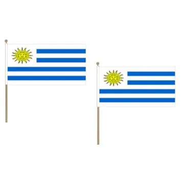 DRAPEAU URUGUAY 45x30cm HAMPE en bois - LOT DE 10 DRAPEAUX URUGUAYEN 30 x 45 cm