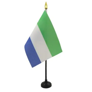 DRAPEAU DE TABLE SIERRA LEONE 15x10cm - PETIT DRAPEAUX DE BUREAU SIERRA-LÍ?ONAIS 10 x 15 cm pointe dorée