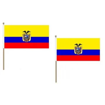 DRAPEAU EQUATEUR 45x30cm HAMPE en bois - LOT DE 10 DRAPEAUX Í?QUATORIEN 30 x 45 cm