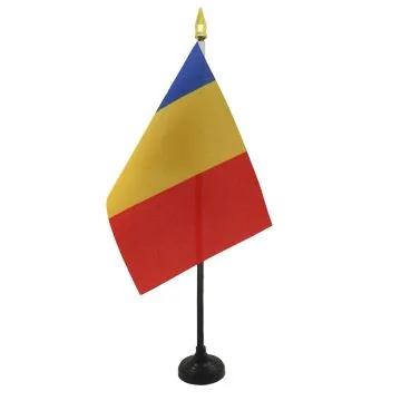 DRAPEAU DE TABLE TCHAD 15x10cm - PETIT DRAPEAUX DE BUREAU TCHADIEN 10 x 15 cm pointe dorée