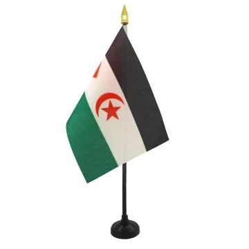 DRAPEAU DE TABLE SAHARA OCCIDENTAL 15x10cm - PETIT DRAPEAUX DE BUREAU SAHRAOUI 10 x 15 cm pointe dorée