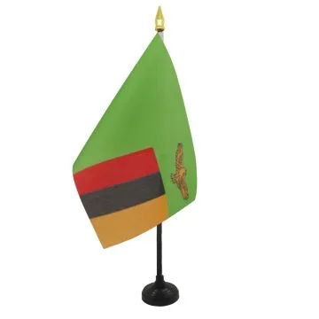 DRAPEAU DE TABLE ZAMBIE 15x10cm - PETIT DRAPEAUX DE BUREAU ZAMBIEN 10 x 15 cm pointe dorée