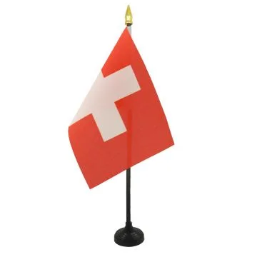 DRAPEAU DE TABLE SUISSE 15x10cm - PETIT DRAPEAUX DE BUREAU HELVÉTIQUE 10 x 15 cm pointe dorée