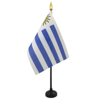 DRAPEAU DE TABLE URUGUAY 15x10cm - PETIT DRAPEAUX DE BUREAU URUGUAYEN 10 x 15 cm pointe dorée