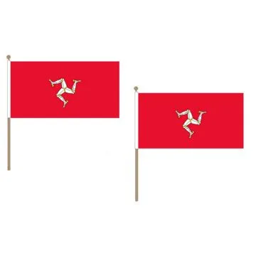 DRAPEAU ILE DE MAN 45x30cm HAMPE en bois - LOT DE 10 DRAPEAUX ANGLAIS 30 x 45 cm