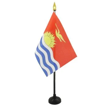 DRAPEAU DE TABLE KIRIBATI 15x10cm - PETIT DRAPEAUX DE BUREAU KIRIBATIEN 10 x 15 cm pointe dorée
