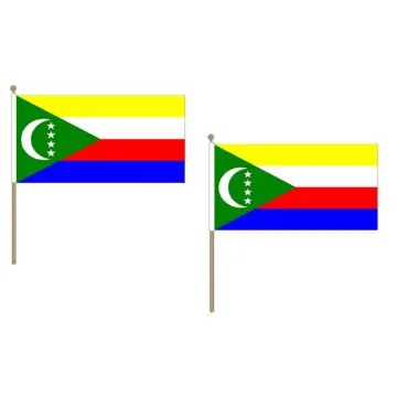 DRAPEAU COMORES 45x30cm HAMPE en bois - LOT DE 10 DRAPEAUX COMORIEN 30 x 45 cm