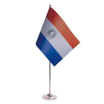 DRAPEAU DE TABLE prestige PARAGUAY 22x15cm en SATIN - GRAND DRAPEAUX DE BUREAU PARAGUAYEN 15 x 22 cm