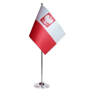 DRAPEAU DE TABLE prestige POLOGNE AVEC AIGLE 22x15cm en SATIN - GRAND DRAPEAUX DE BUREAU POLONAIS 15 x 22 cm
