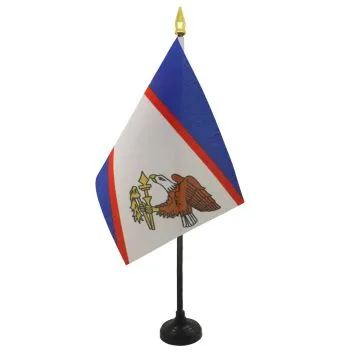 DRAPEAU DE TABLE SAMOA AMÍ?RICAINES 15x10cm - PETIT DRAPEAUX DE BUREAU AMÍ?RICAIN 10 x 15 cm pointe dorée