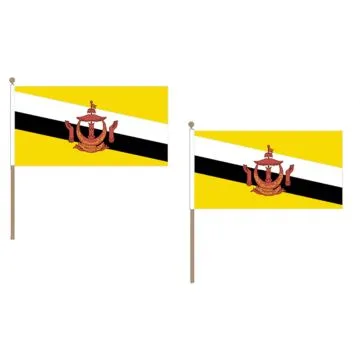 DRAPEAU BRUNEI 45x30cm HAMPE en bois - LOT DE 10 DRAPEAUX BRUNÍ?IEN 30 x 45 cm