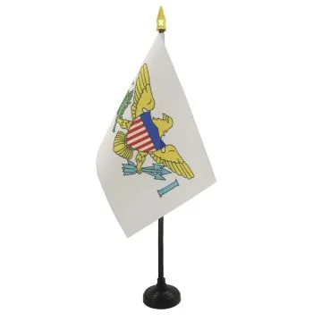 DRAPEAU DE TABLE IIES VIERGES DES ETATS-UNIS 15x10cm - PETIT DRAPEAUX DE BUREAU AMÉRICAIN 10 x 15 cm pointe dorée