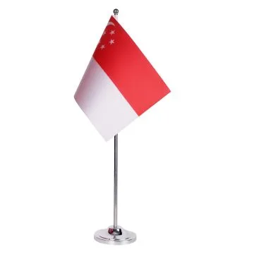 DRAPEAU DE TABLE prestige SINGAPOUR 22x15cm en SATIN - GRAND DRAPEAUX DE BUREAU SINGAPOURIEN 15 x 22 cm