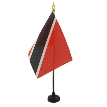 DRAPEAU DE TABLE TRINIDAD-ET-TOBAGO 15x10cm - PETIT DRAPEAUX DE BUREAU TRINIDADIEN 10 x 15 cm pointe dorée