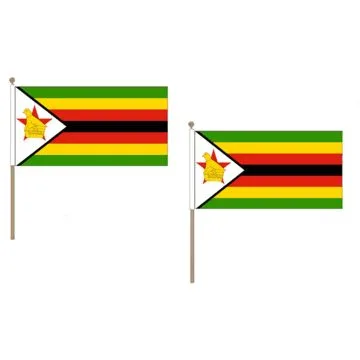 DRAPEAU ZIMBABWE 45x30cm HAMPE en bois - LOT DE 10 DRAPEAUX ZIMBABWÍ?EN 30 x 45 cm