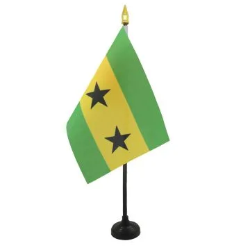 DRAPEAU DE TABLE SAO TOMÍ? 15x10cm - PETIT DRAPEAUX DE BUREAU SANTOMÍ?EN 10 x 15 cm pointe dorée