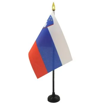 DRAPEAU DE TABLE SLOVÉNIE 15x10cm - PETIT DRAPEAUX DE BUREAU SLOVÈNE 10 x 15 cm pointe dorée