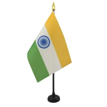 DRAPEAU DE TABLE INDE 15x10cm - PETIT DRAPEAUX DE BUREAU INDIEN 10 x 15 cm pointe dorée