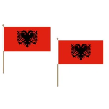 DRAPEAU ALBANIE 45x30cm HAMPE en bois - LOT DE 10 DRAPEAUX ALBANAIS 30 x 45 cm