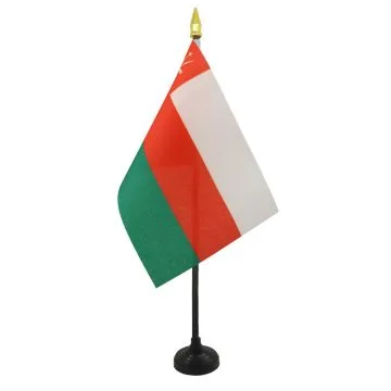 DRAPEAU DE TABLE OMAN 15x10cm - PETIT DRAPEAUX DE BUREAU OMANAIS 10 x 15 cm pointe dorée