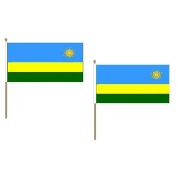 DRAPEAU RWANDA 45x30cm HAMPE en bois - LOT DE 10 DRAPEAUX RWANDAIS 30 x 45 cm