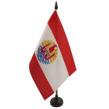 DRAPEAU DE TABLE POLYNÉSIE FRANÇAISE 21x14cm - PETIT DRAPEAUX DE BUREAU POLYNÉSIEN - FRANCE 14 x 21 cm