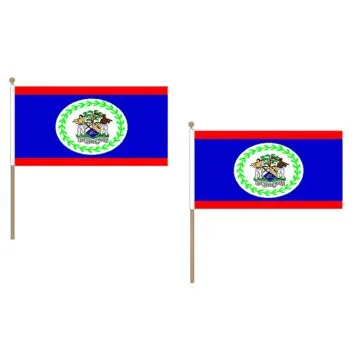 DRAPEAU BELIZE 45x30cm HAMPE en bois - LOT DE 10 DRAPEAUX BÍ?LIZIEN 30 x 45 cm