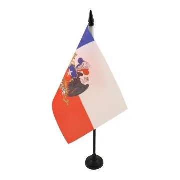 DRAPEAU DE TABLE CHILI AVEC ARMES 21x14cm - PETIT DRAPEAUX DE BUREAU CHILIEN 14 x 21 cm