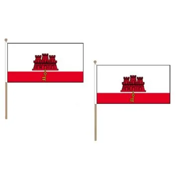 DRAPEAU GIBRALTAR 45x30cm HAMPE en bois - LOT DE 10 DRAPEAUX ANGLAIS 30 x 45 cm