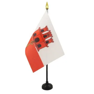 DRAPEAU DE TABLE GIBRALTAR 15x10cm - PETIT DRAPEAUX DE BUREAU ANGLAIS 10 x 15 cm pointe dorée