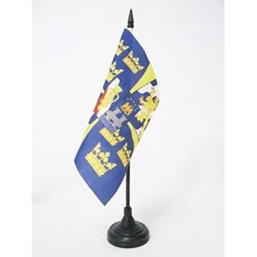 DRAPEAU DE TABLE ETENDARD ROYAL DE SUÍ?DE 15x15cm - PETIT DRAPEAUX DE BUREAU ROI SUÍ?DOIS 15 x 15 cm