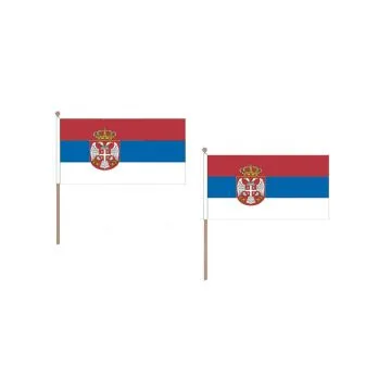 DRAPEAU SERBIE 45x30cm HAMPE en bois - LOT DE 10 DRAPEAUX SERBE 30 x 45 cm