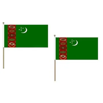 DRAPEAU TURKMÍ?NISTAN 45x30cm HAMPE en bois - LOT DE 10 DRAPEAUX TURKMÍ?NE 30 x 45 cm