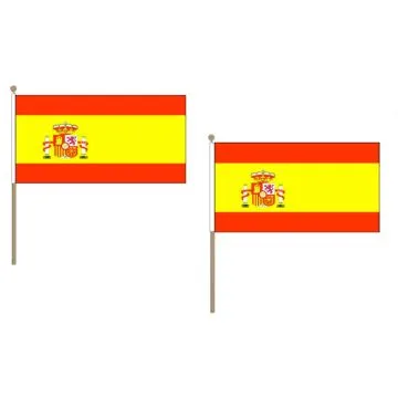 DRAPEAU ESPAGNE 45x30cm HAMPE en bois - LOT DE 10 DRAPEAUX ESPAGNOL 30 x 45 cm