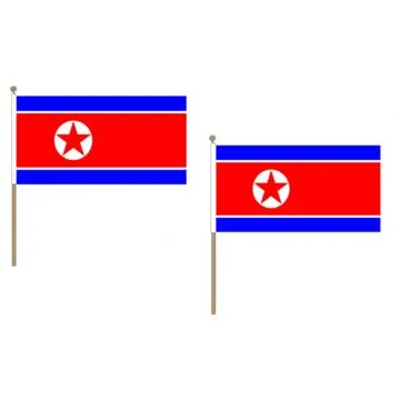 DRAPEAU CORÍ?E DU NORD 45x30cm HAMPE en bois - LOT DE 10 DRAPEAUX NORD CORÍ?EN 30 x 45 cm