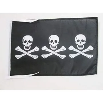 DRAPEAU PIRATE 3 TÍ?TES DE MORT 45x30cm - PAVILLON CORSAIRE - PIRATES 30 x 45 cm haute qualité