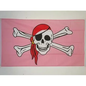 DRAPEAU PIRATE ROSE BANDANA ROUGE 150x90cm - DRAPEAU PINK CORSAIRE 90 x 150 cm - DRAPEAUX