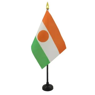 DRAPEAU DE TABLE NIGER 15x10cm - PETIT DRAPEAUX DE BUREAU NIGÍ?RIEN 10 x 15 cm pointe dorée