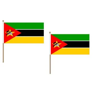 DRAPEAU MOZAMBIQUE 45x30cm HAMPE en bois - LOT DE 10 DRAPEAUX MOZAMBICAIN 30 x 45 cm
